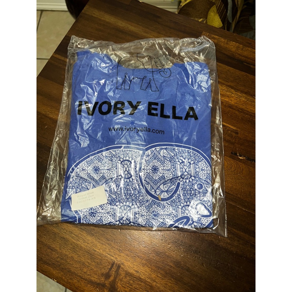Ivory Ella Tribal Zen Royal Blue Graphic T-Shirt XS L020374-XS long sleeve